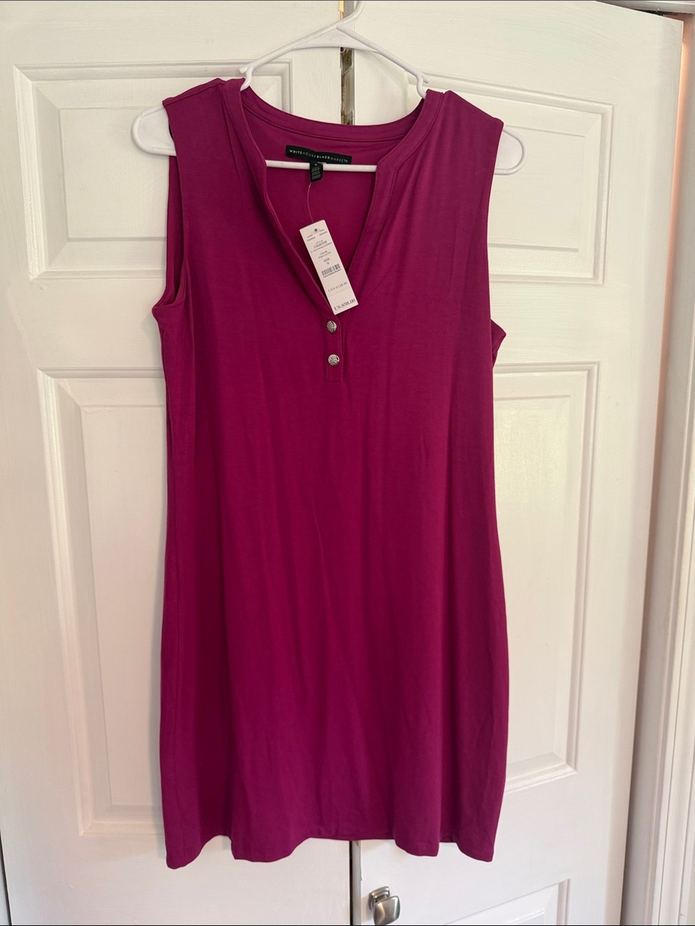 White House Black Market Sleeveless Magenta Henley Shift Dress
